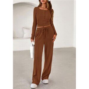Women's Trendy 2 Piece Outfits Lounge Sets Brown